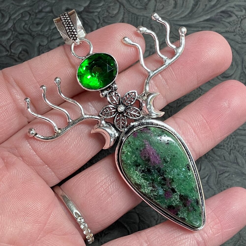 Sparkly Ruby Zoisite Flower Crescent Moon And Ant… - image 1